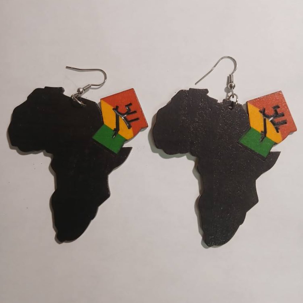 Africa Map With The Black Power Fist Earrings